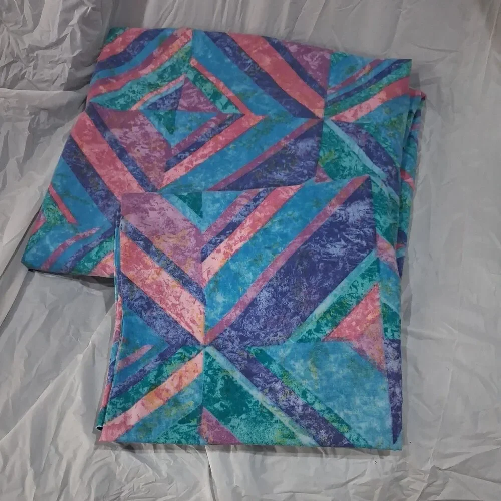 Vintage 90's Sheet and Pillowcase Graphic Geometric Andre Richard, King Sz